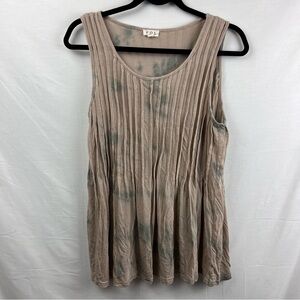 POL Women’s Beige Tie Dye Pleated Blouse Top Stretchy Size M